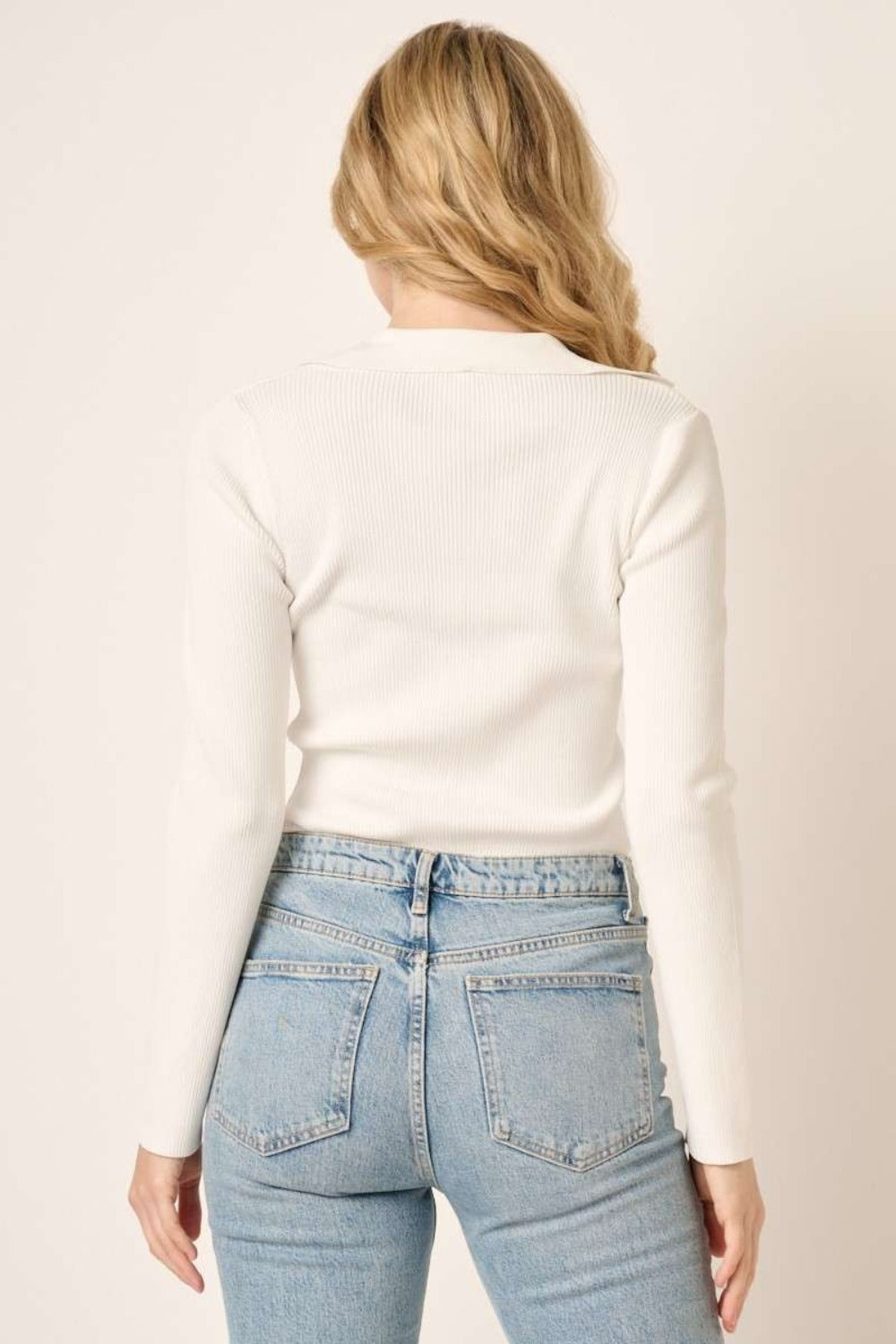 Mittoshop Polo Long Sleeve Ribbed Knit Top