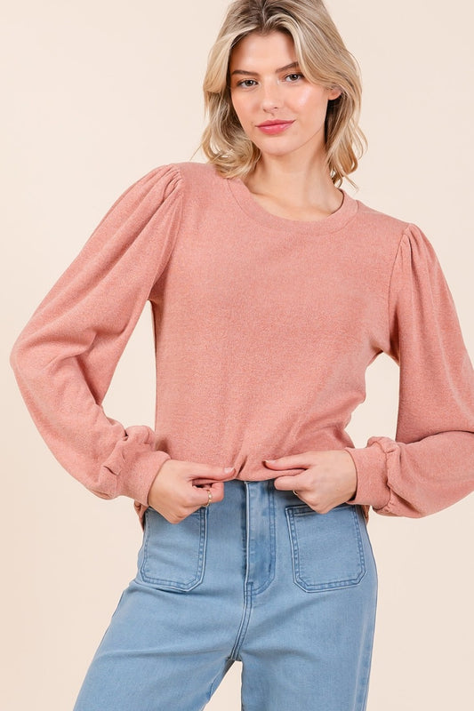 Mittoshop Round Neck Long Sleeve Rib Knit Top